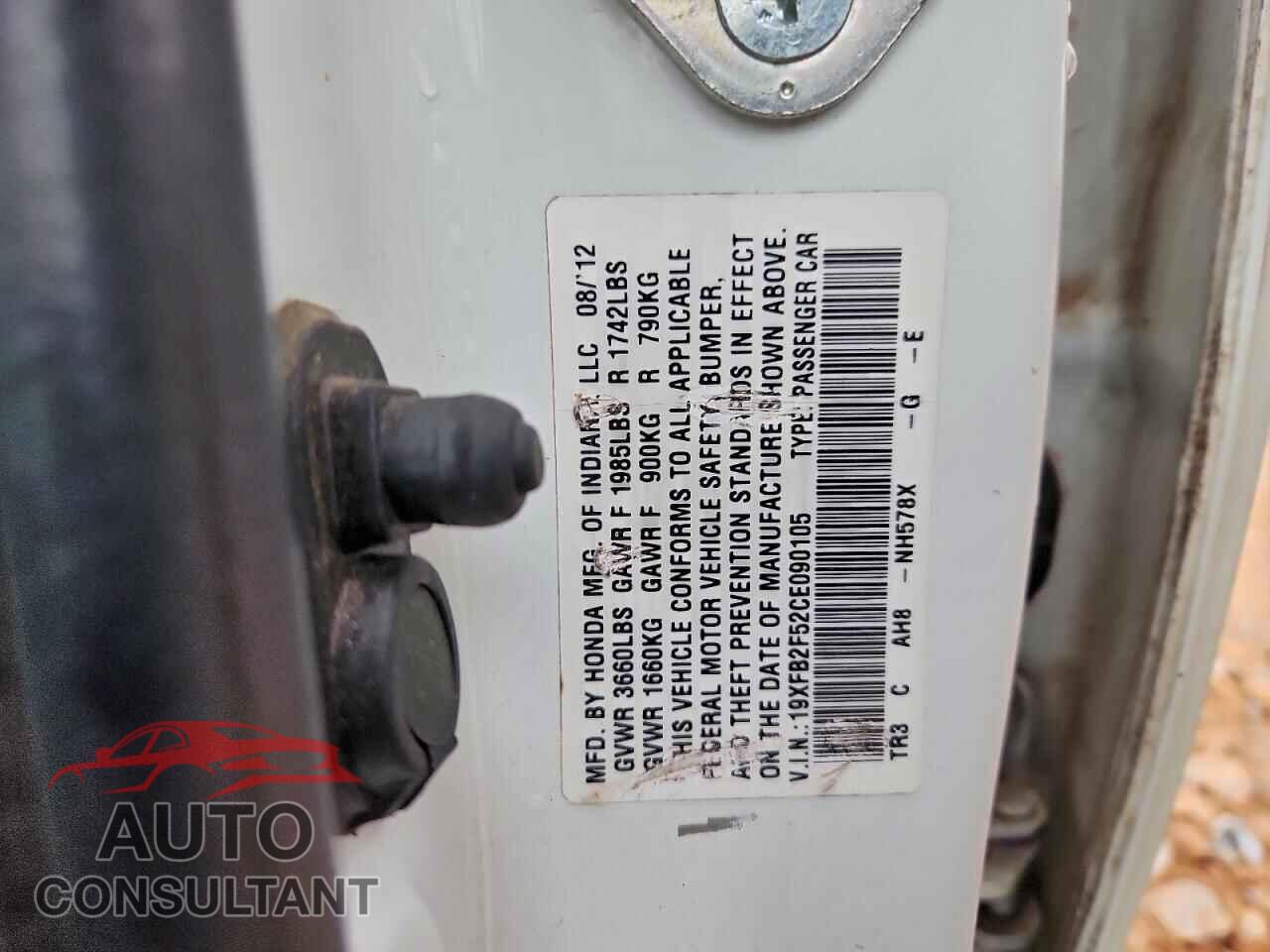 HONDA CIVIC 2012 - 19XFB2F52CE090105