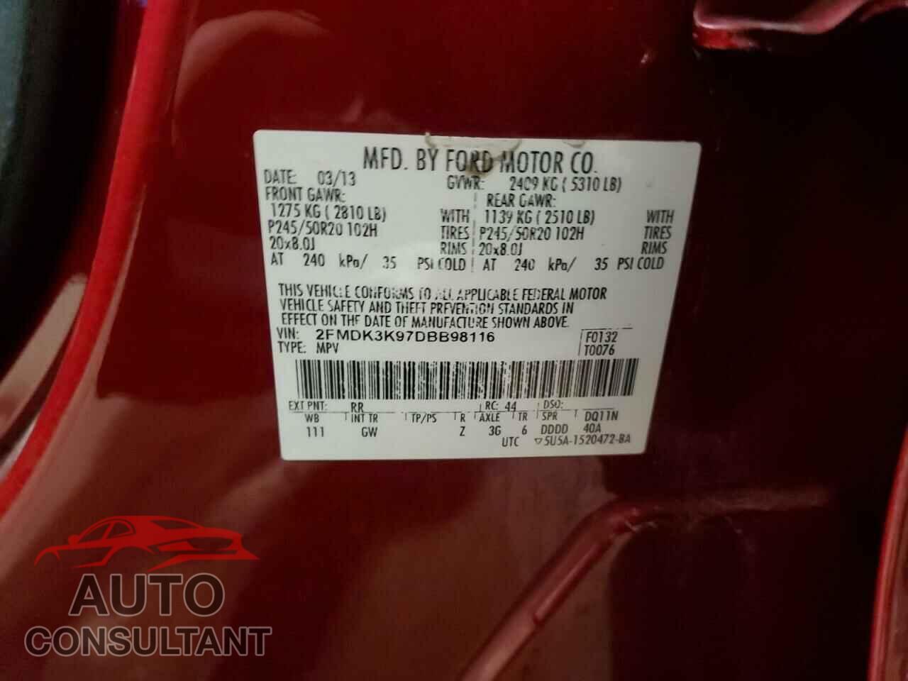 FORD EDGE 2013 - 2FMDK3K97DBB98116