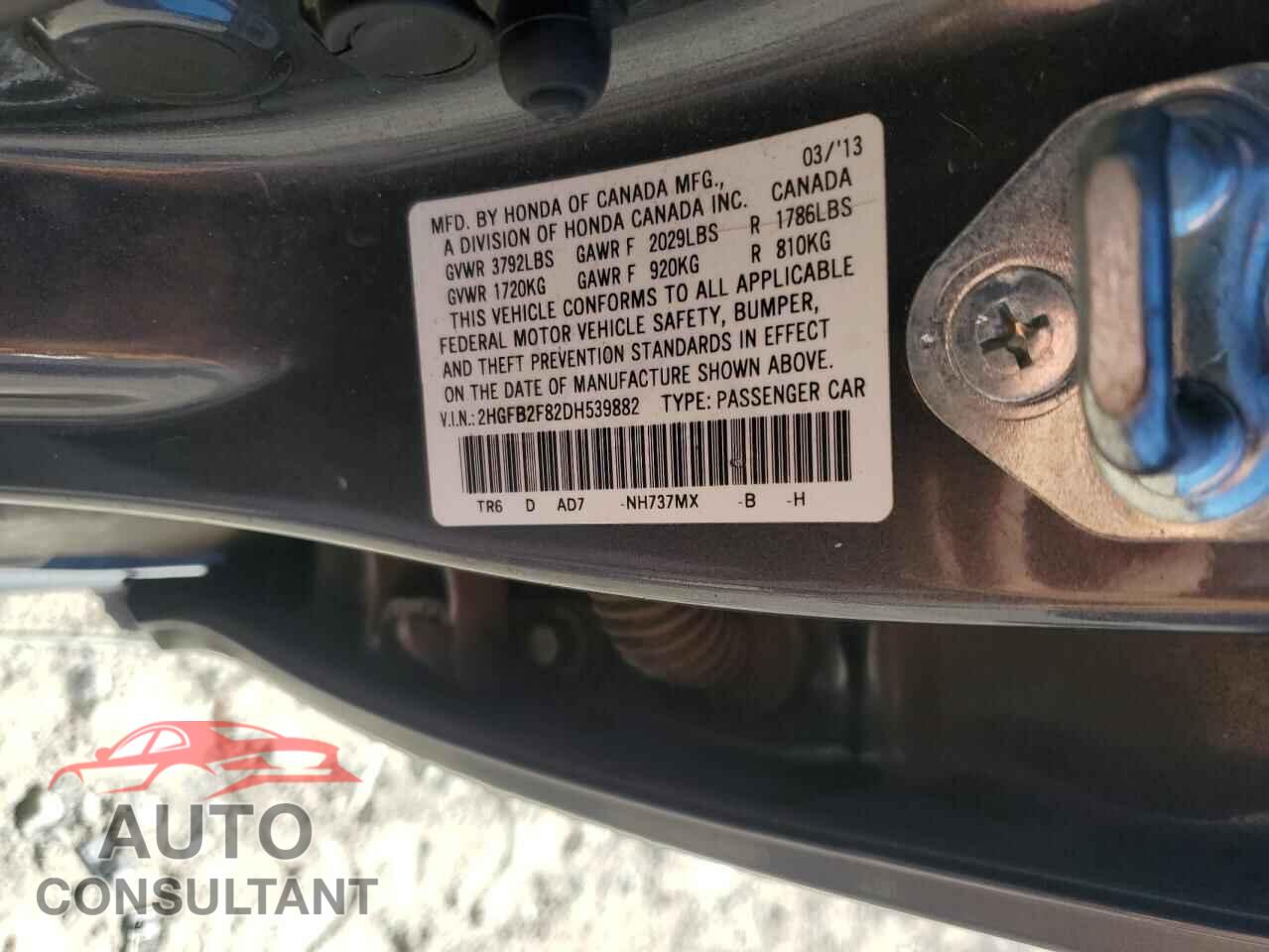 HONDA CIVIC 2013 - 2HGFB2F82DH539882