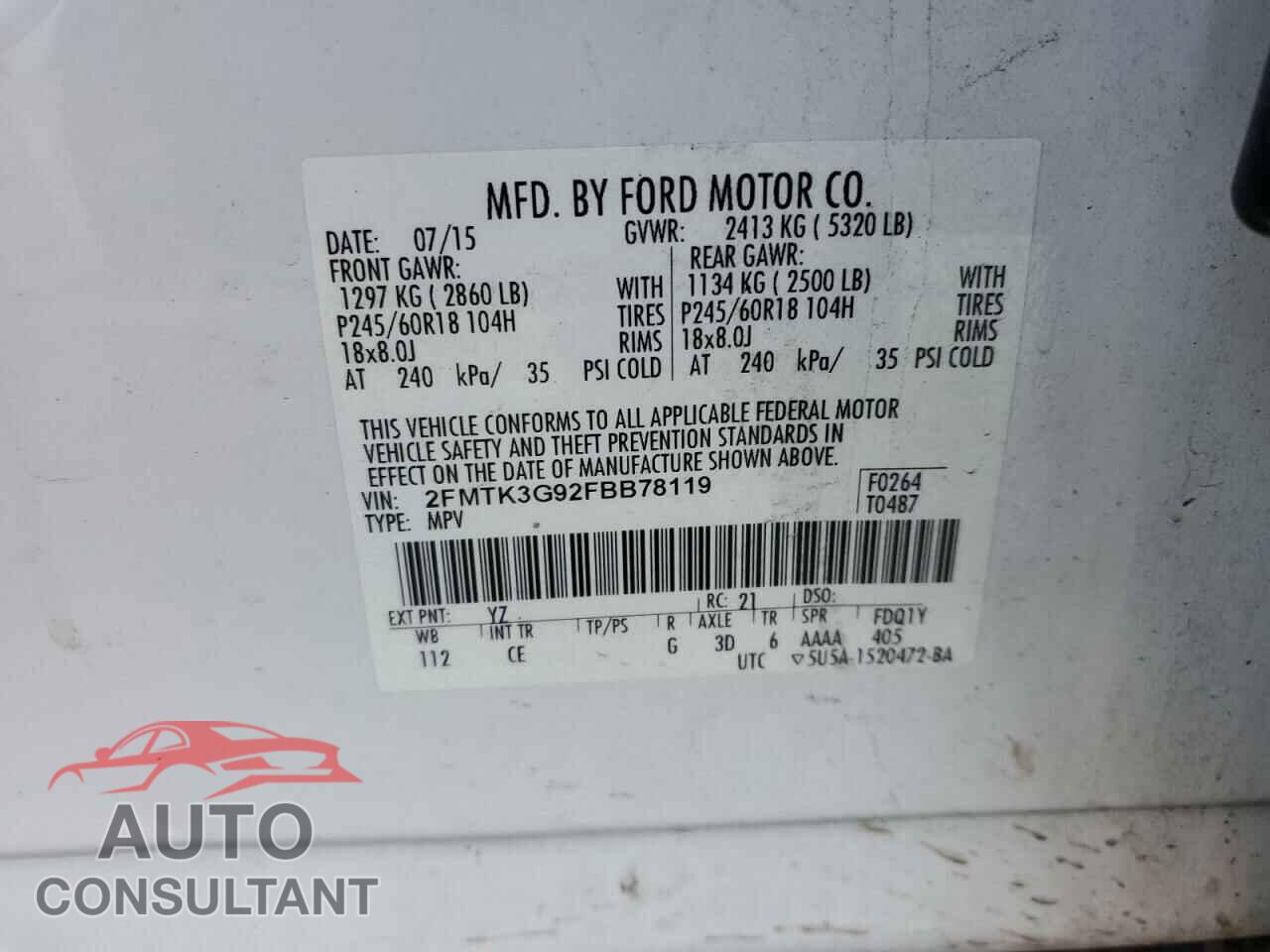 FORD EDGE 2015 - 2FMTK3G92FBB78119