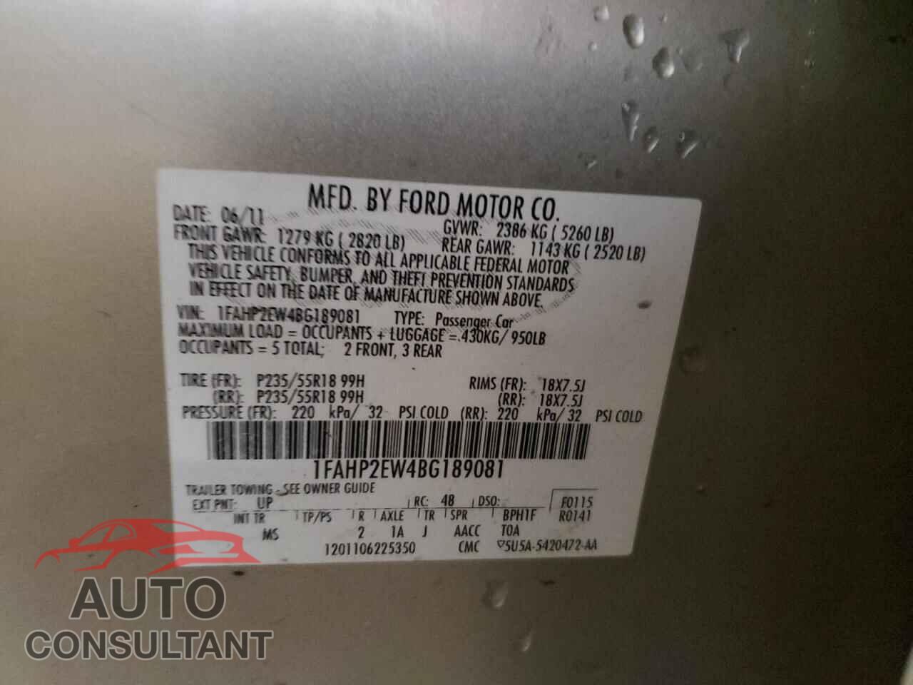 FORD TAURUS 2011 - 1FAHP2EW4BG189081