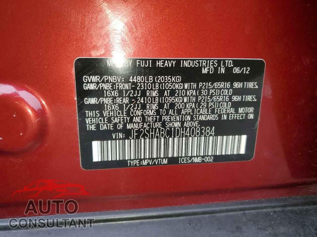 SUBARU FORESTER 2013 - JF2SHABC1DH408384