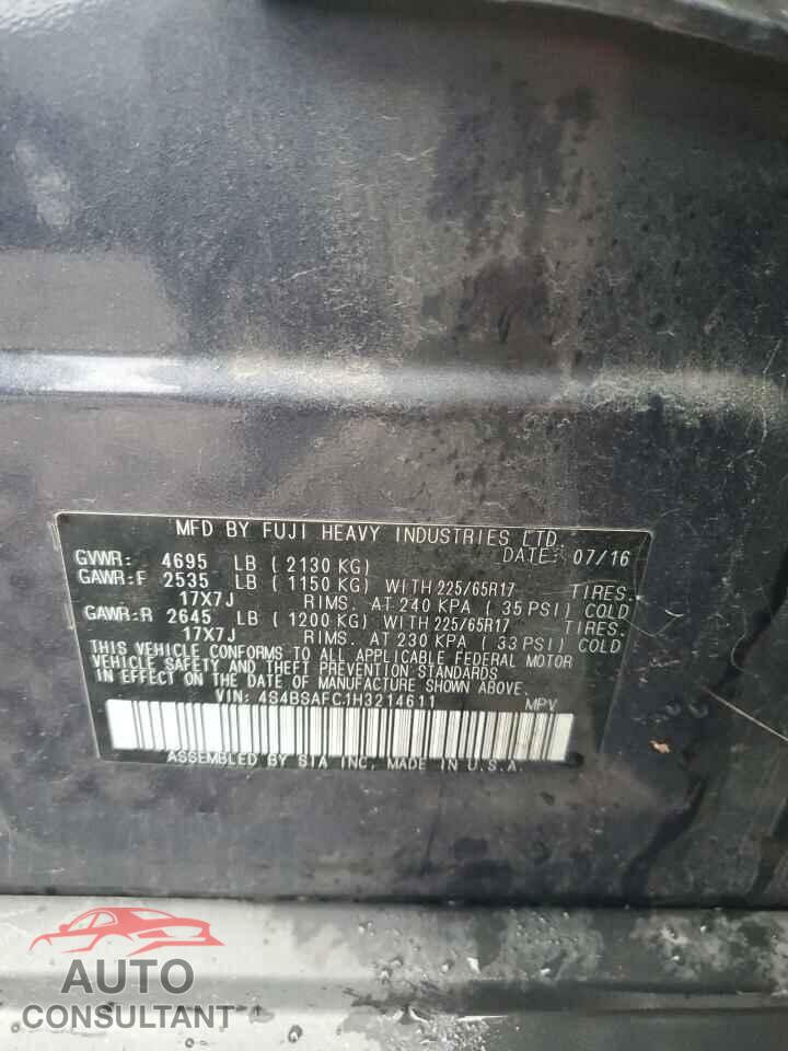 SUBARU OUTBACK 2017 - 4S4BSAFC1H3214611