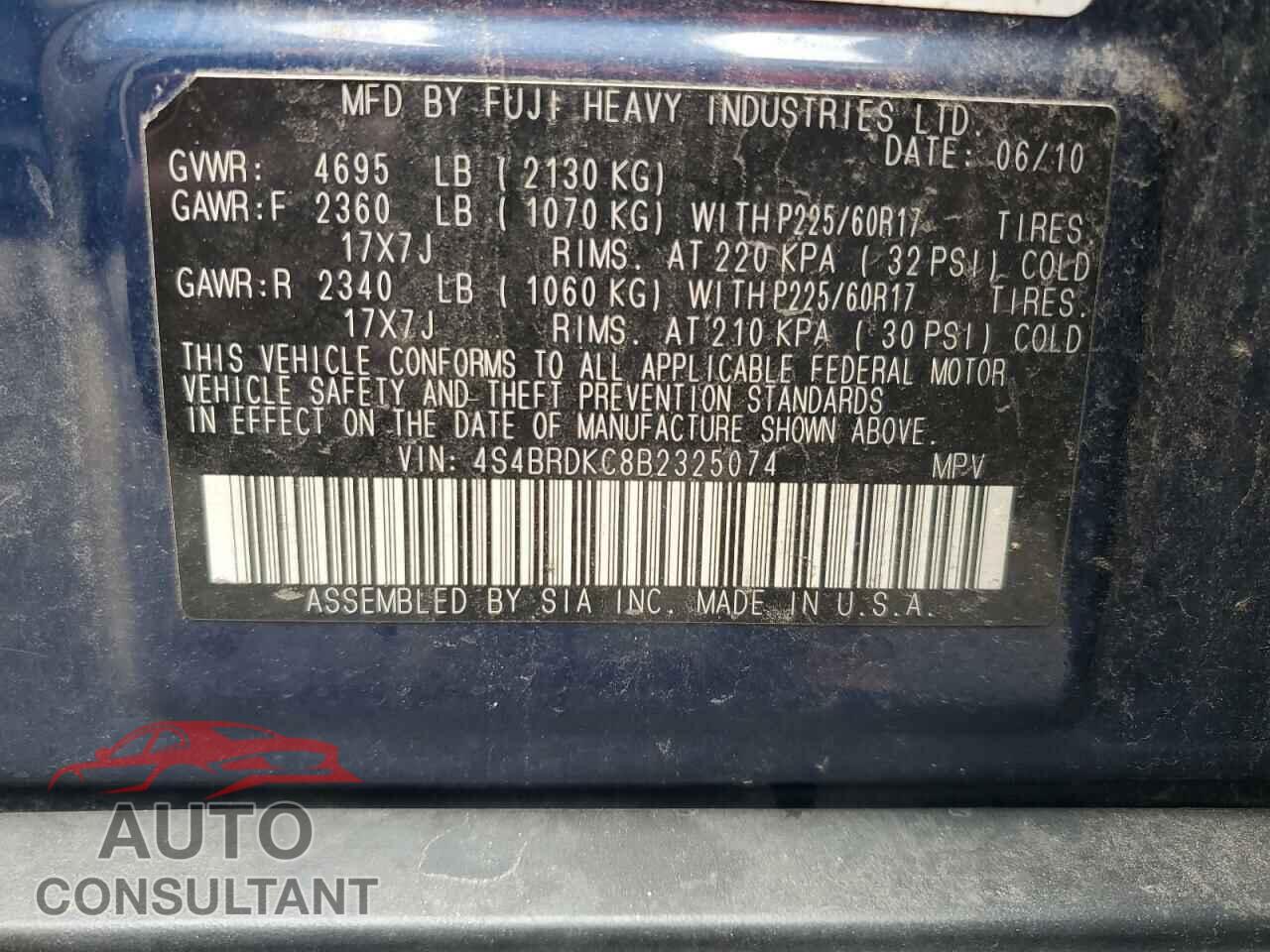 SUBARU OUTBACK 2011 - 4S4BRDKC8B2325074