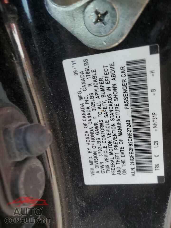 HONDA CIVIC 2012 - 2HGFB2F92CH527240
