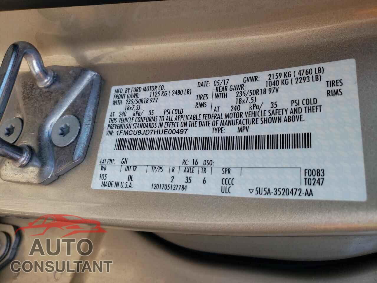 FORD ESCAPE 2017 - 1FMCU9JD7HUE00497