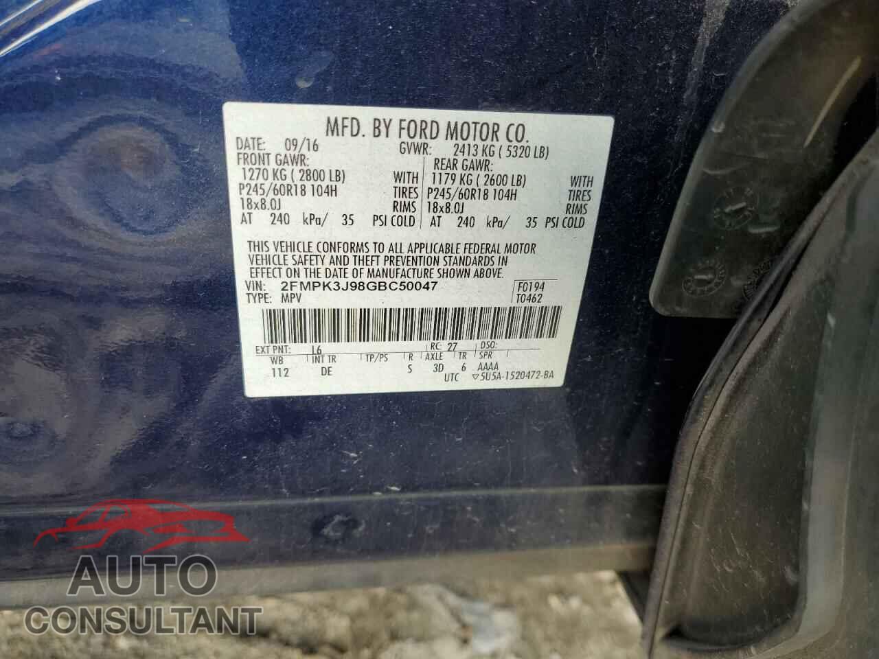 FORD EDGE 2016 - 2FMPK3J98GBC50047