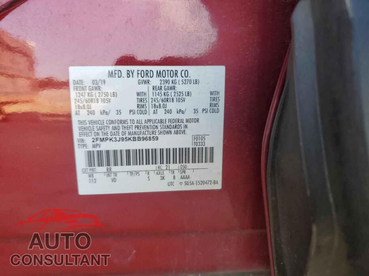 FORD EDGE 2019 - 2FMPK3J95KBB96859