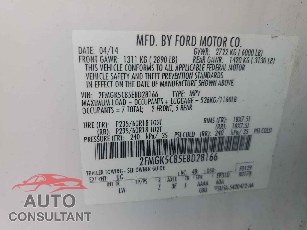FORD FLEX 2014 - 2FMGK5C85EBD28166