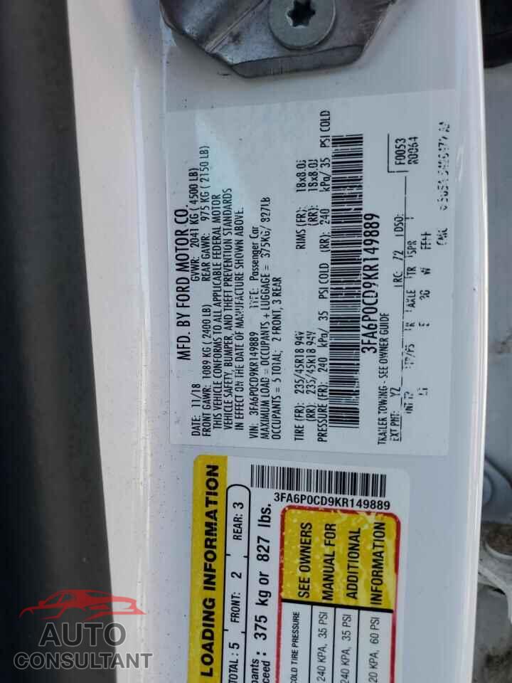 FORD FUSION 2019 - 3FA6P0CD9KR149889