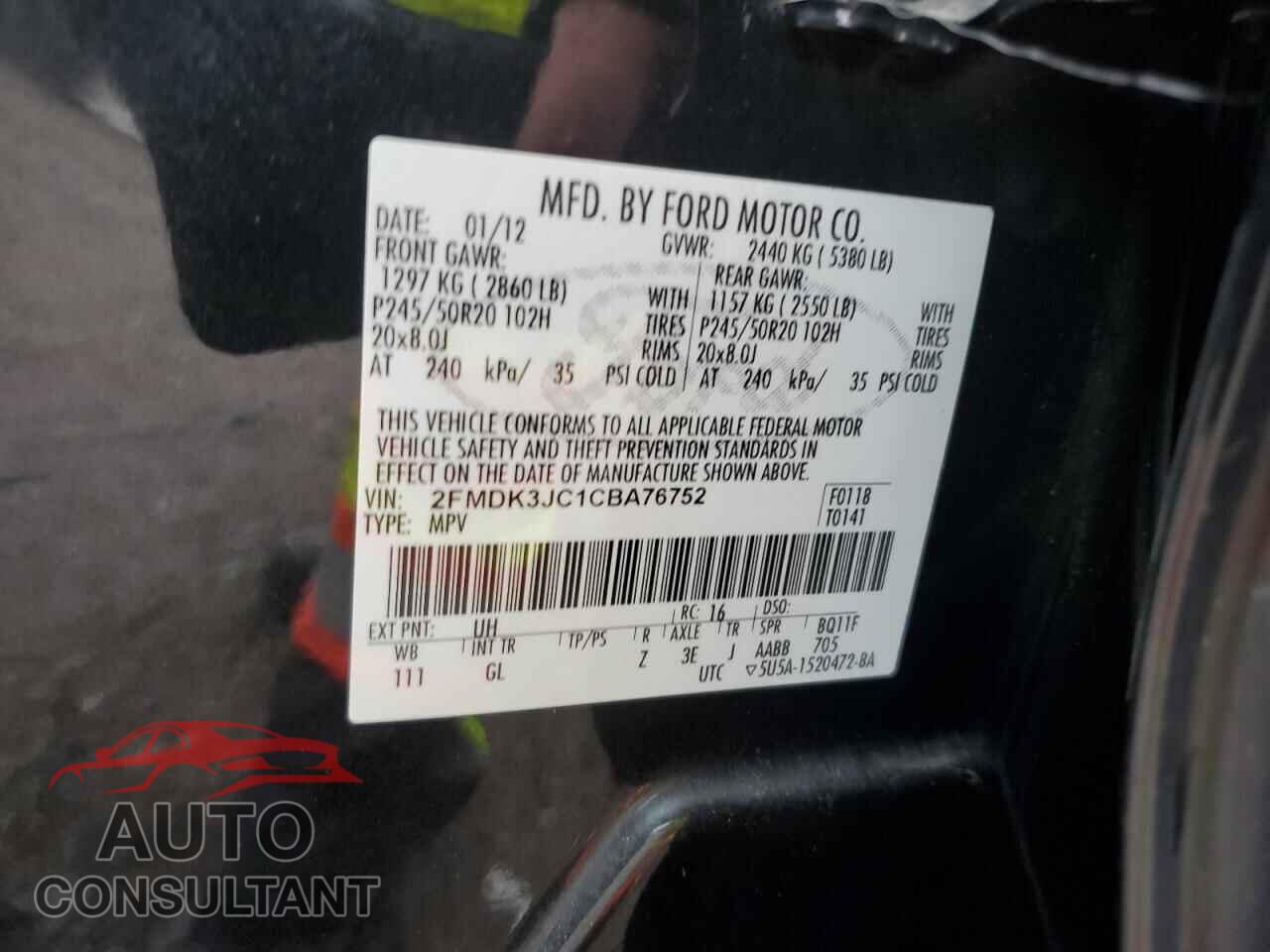 FORD EDGE 2012 - 2FMDK3JC1CBA76752