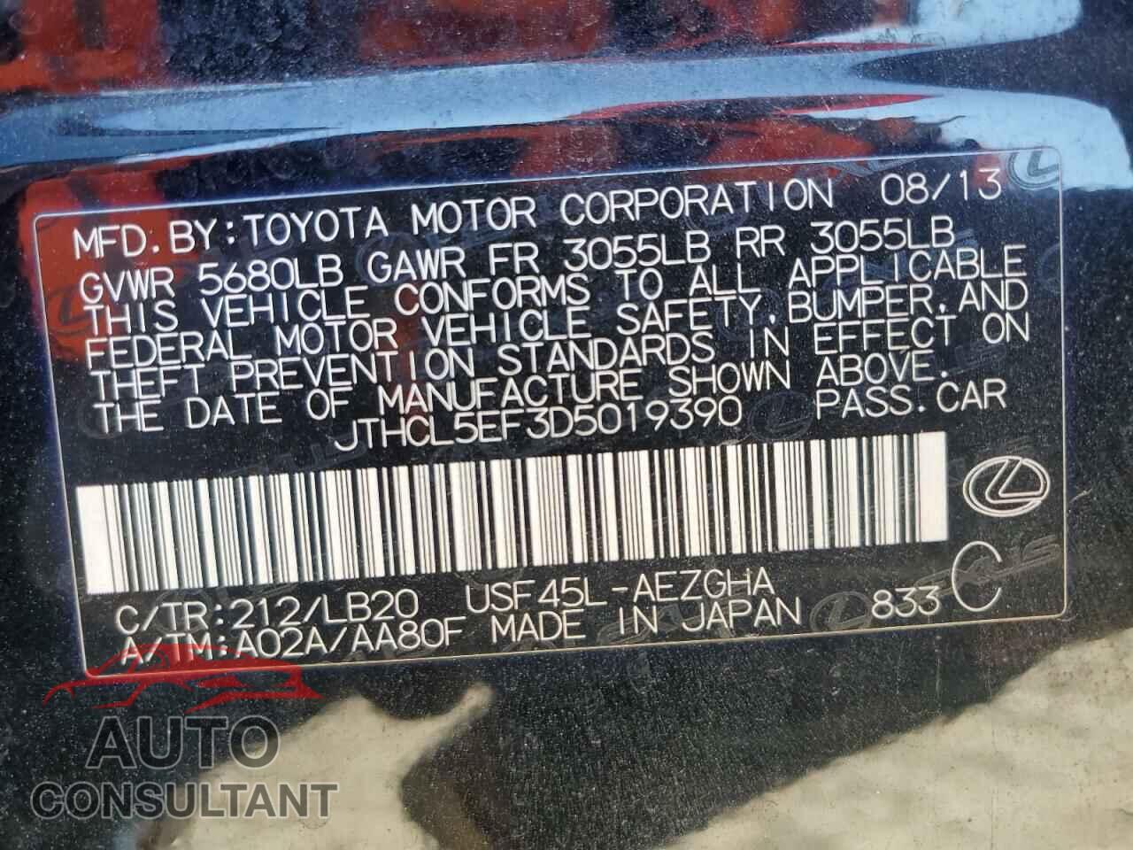 LEXUS LS460 2013 - JTHCL5EF3D5019390