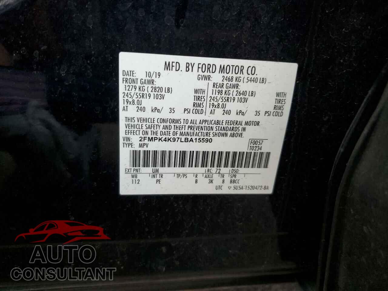 FORD EDGE 2020 - 2FMPK4K97LBA15590