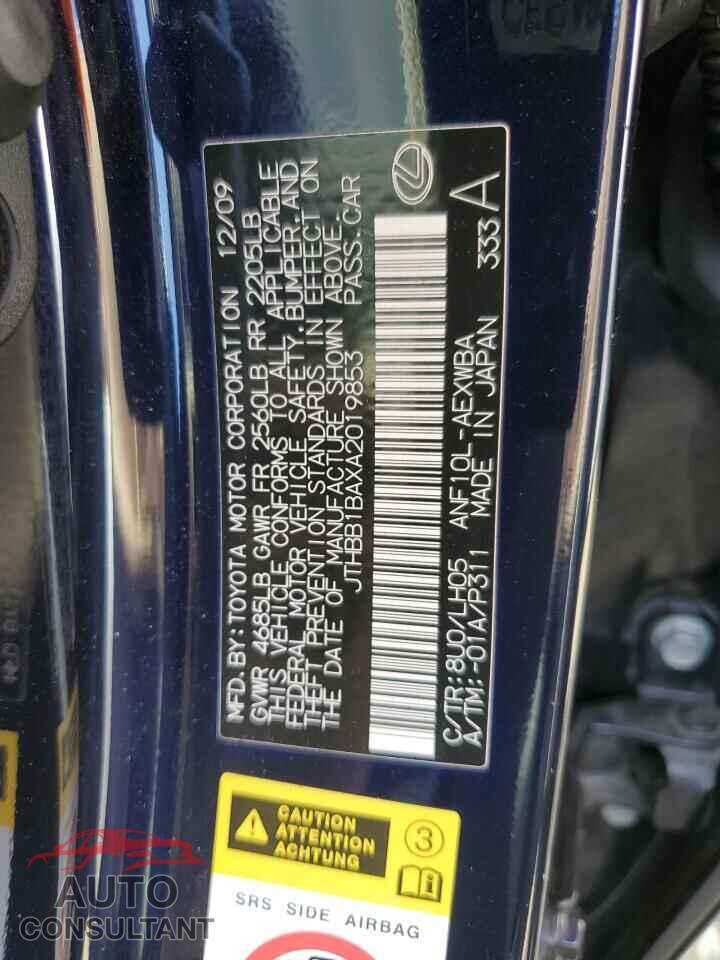 LEXUS HS 2010 - JTHBB1BAXA2019853