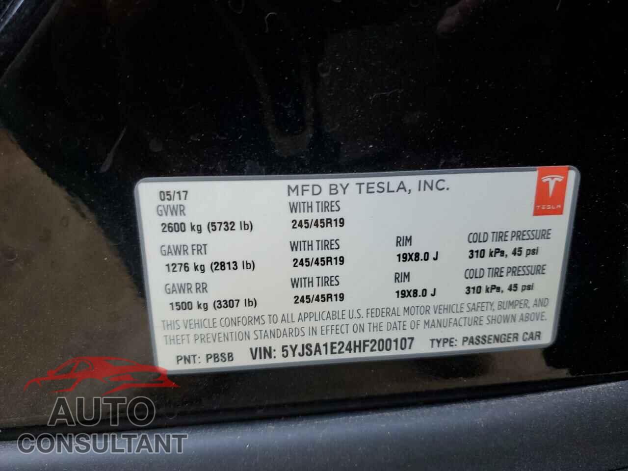 TESLA MODEL S 2017 - 5YJSA1E24HF200107