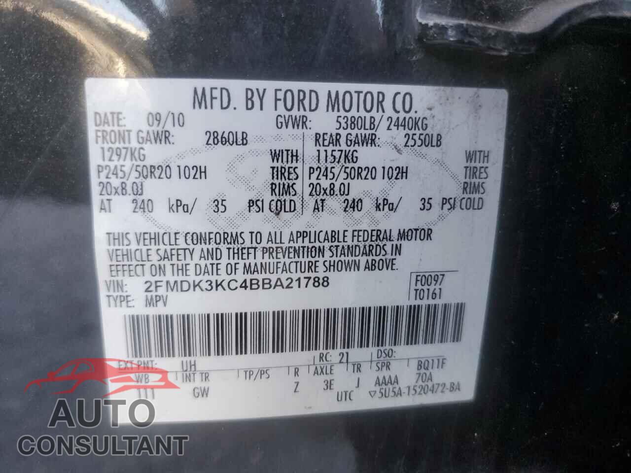 FORD EDGE 2011 - 2FMDK3KC4BBA21788