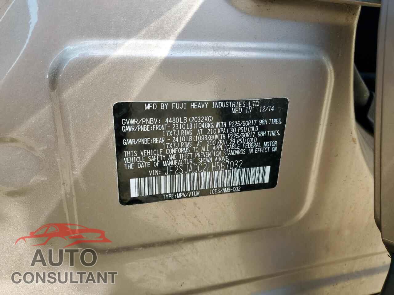 SUBARU FORESTER 2015 - JF2SJADC2FH567032