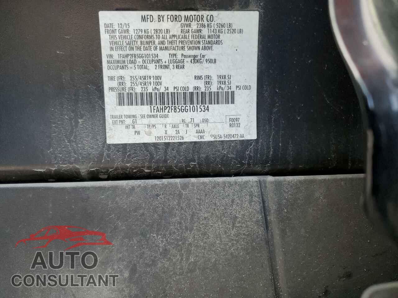 FORD TAURUS 2016 - 1FAHP2F85GG101534
