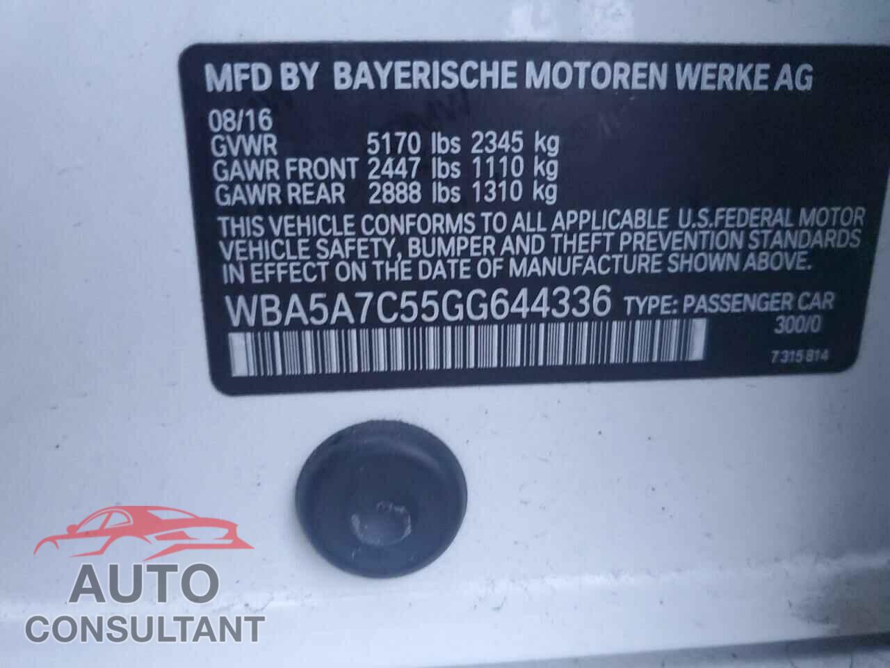 BMW 5 SERIES 2016 - WBA5A7C55GG644336