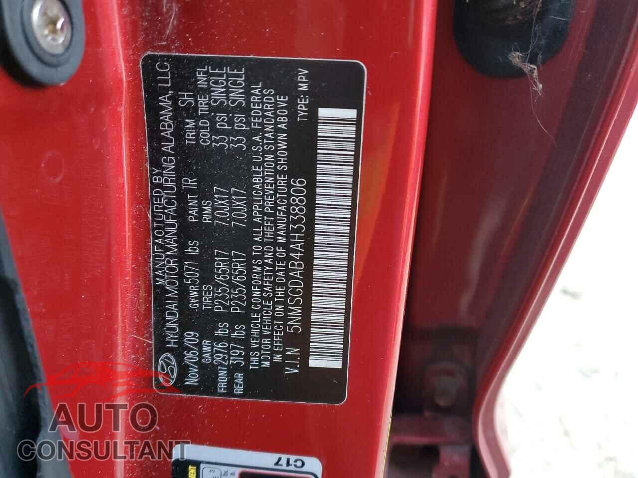 HYUNDAI SANTA FE 2010 - 5NMSGDAB4AH338806