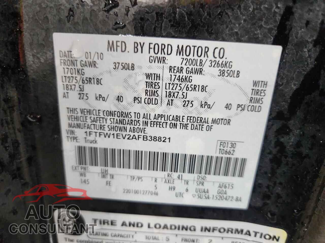 FORD F-150 2010 - 1FTFW1EV2AFB38821