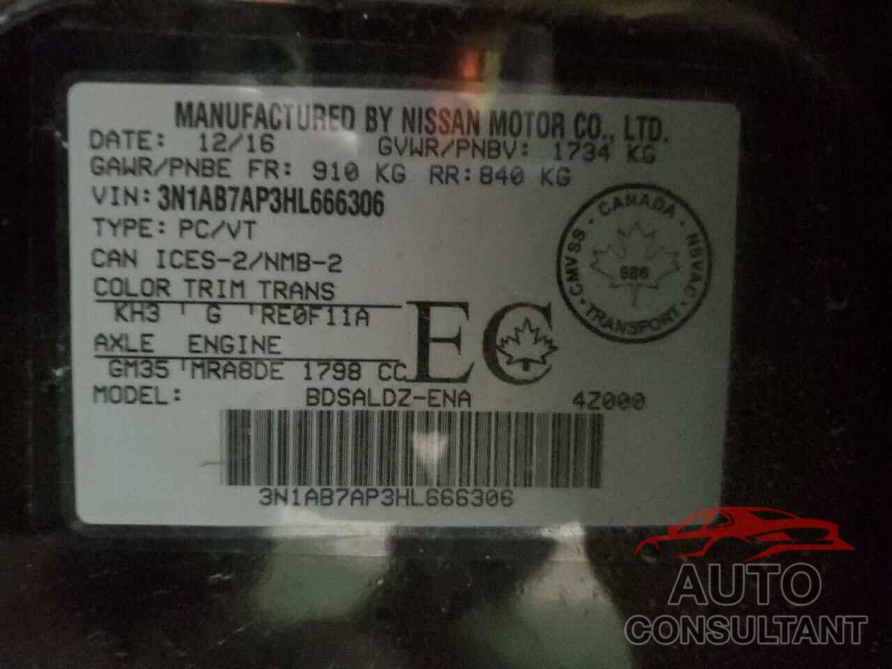 NISSAN SENTRA 2017 - 3N1AB7AP3HL666306