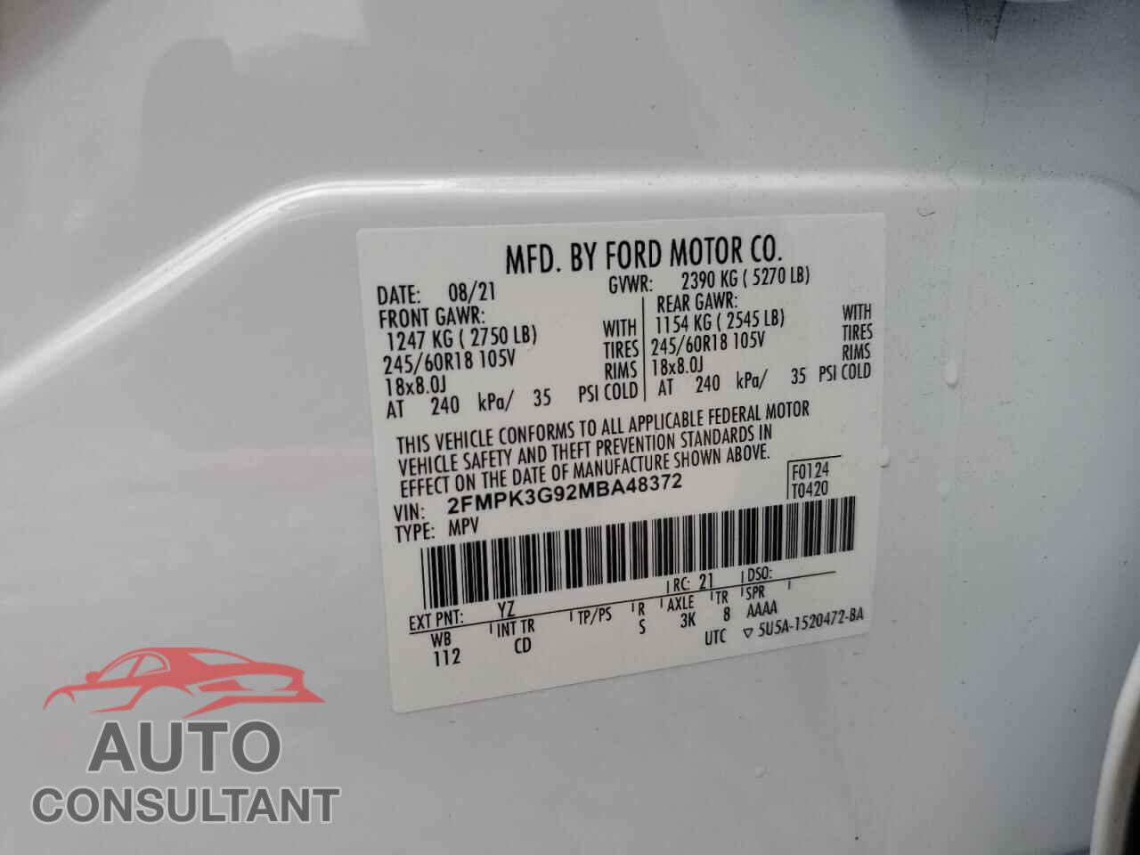 FORD EDGE 2021 - 2FMPK3G92MBA48372