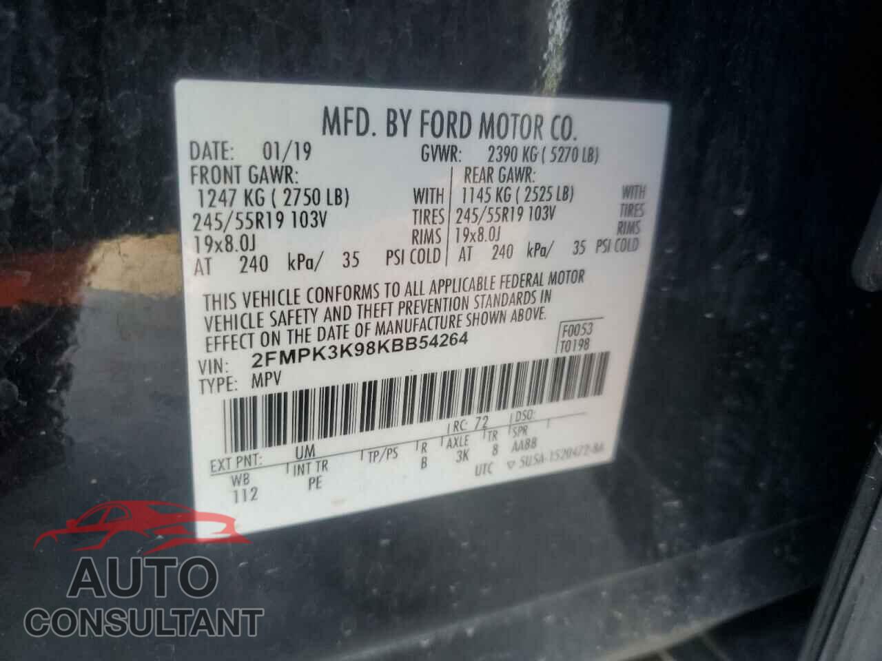 FORD EDGE 2019 - 2FMPK3K98KBB54264