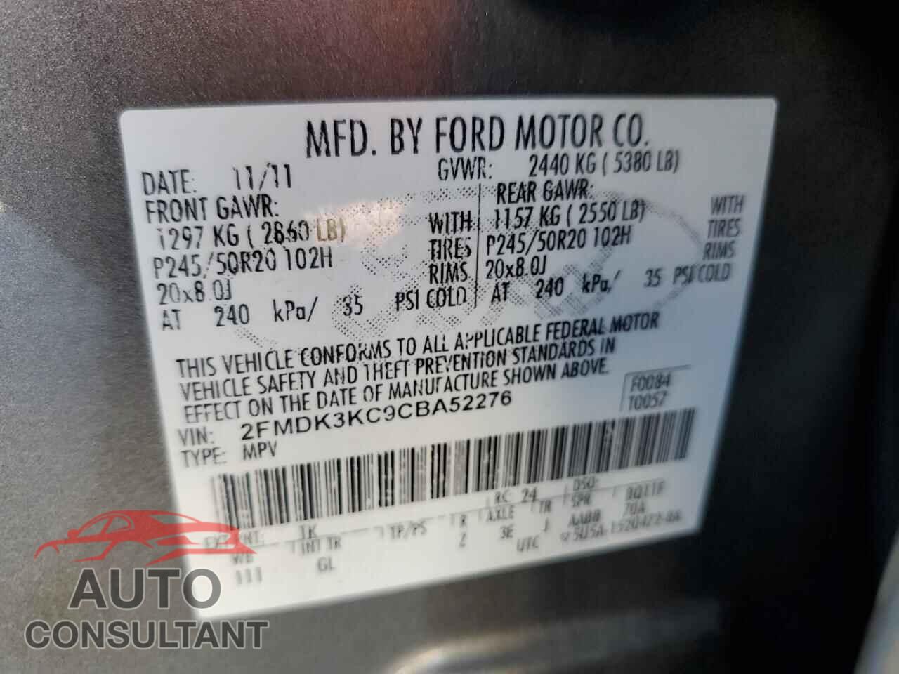 FORD EDGE 2012 - 2FMDK3KC9CBA52276