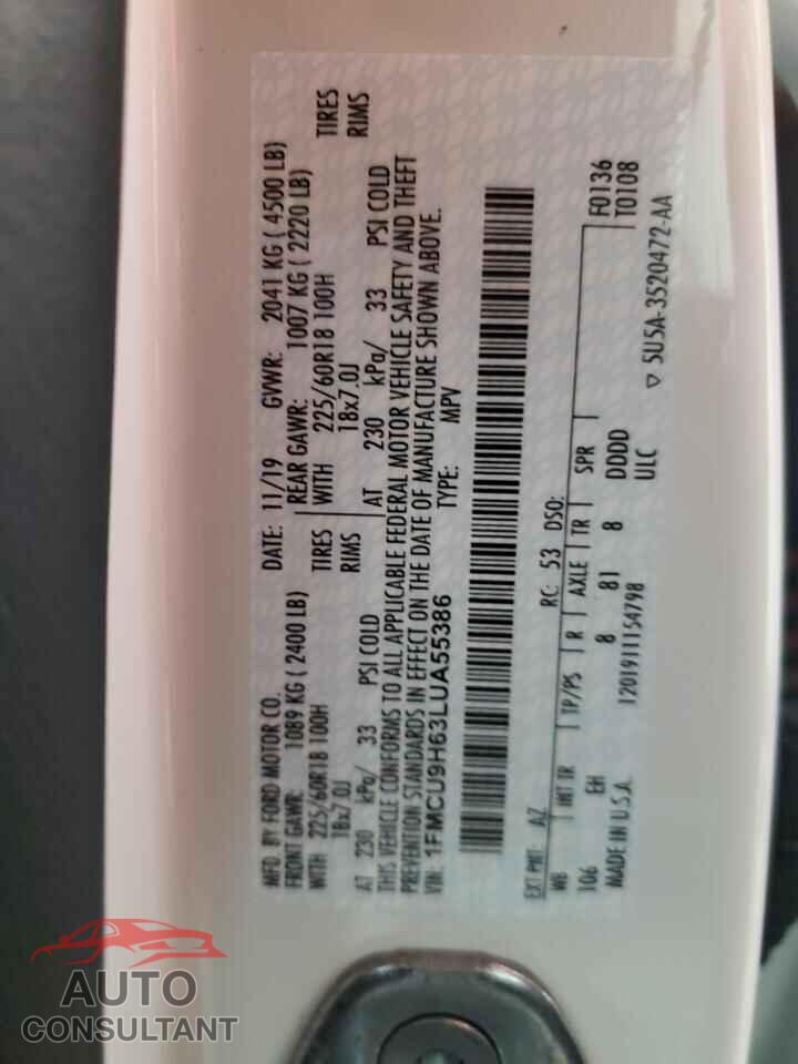 FORD ESCAPE 2020 - 1FMCU9H63LUA55386