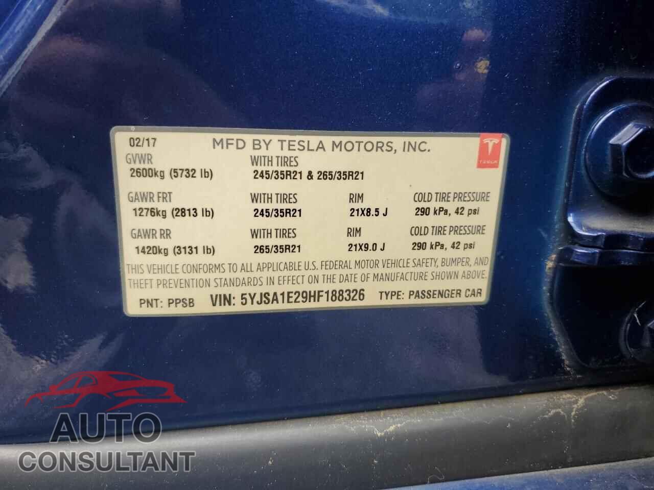 TESLA MODEL S 2017 - 5YJSA1E29HF188326