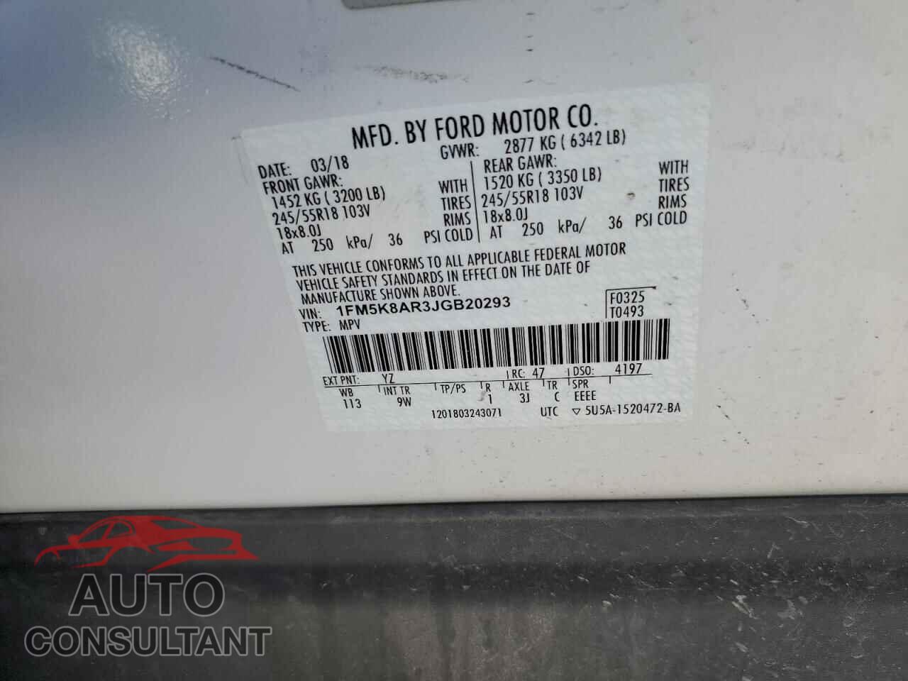 FORD EXPLORER 2018 - 1FM5K8AR3JGB20293