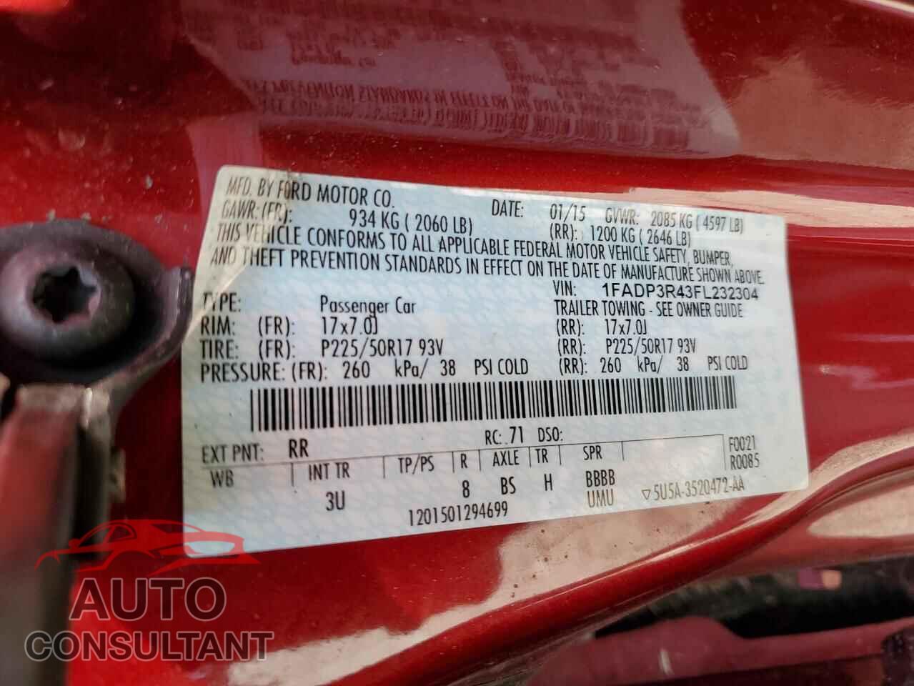 FORD FOCUS 2015 - 1FADP3R43FL232304