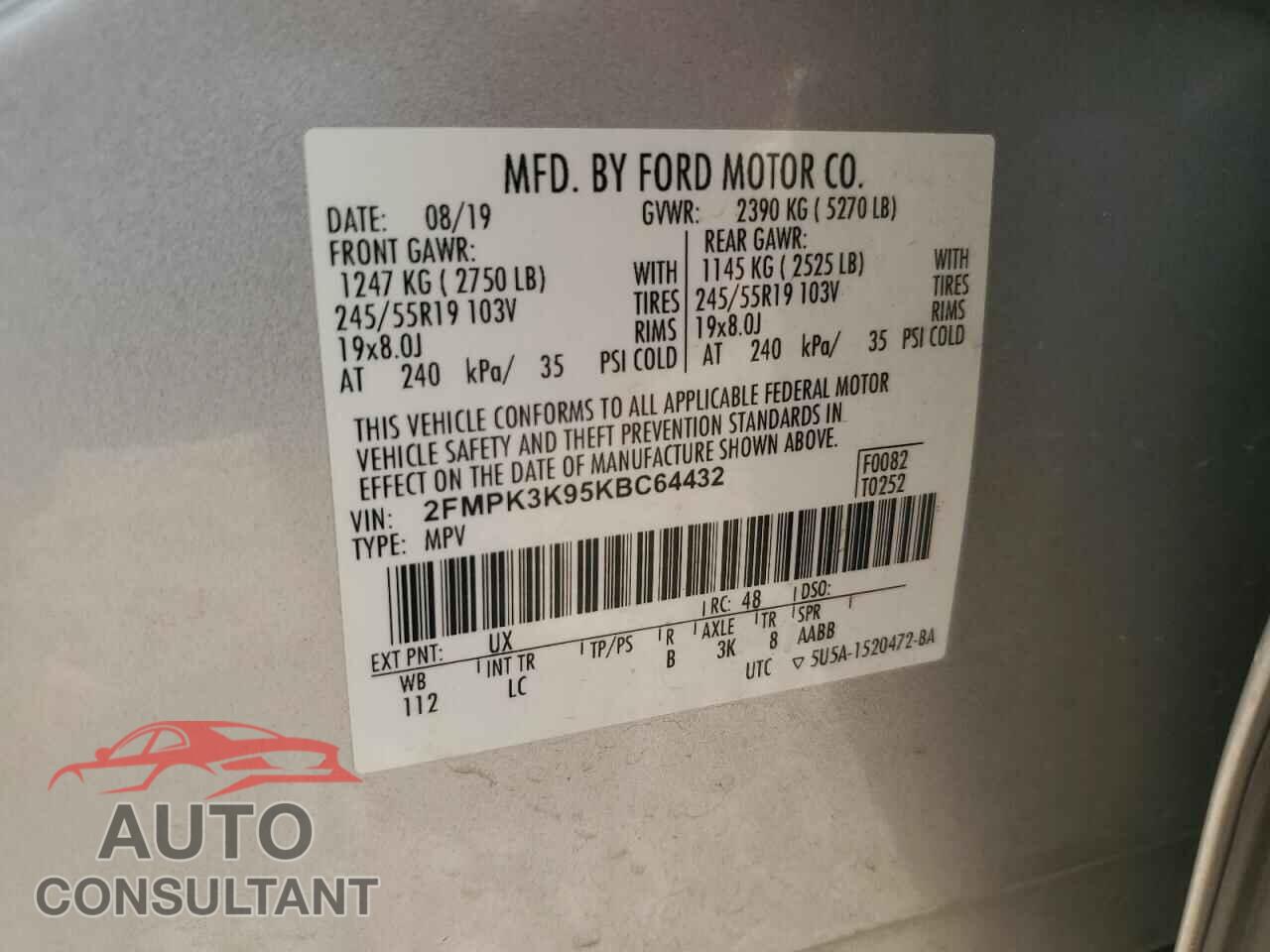 FORD EDGE 2019 - 2FMPK3K95KBC64432