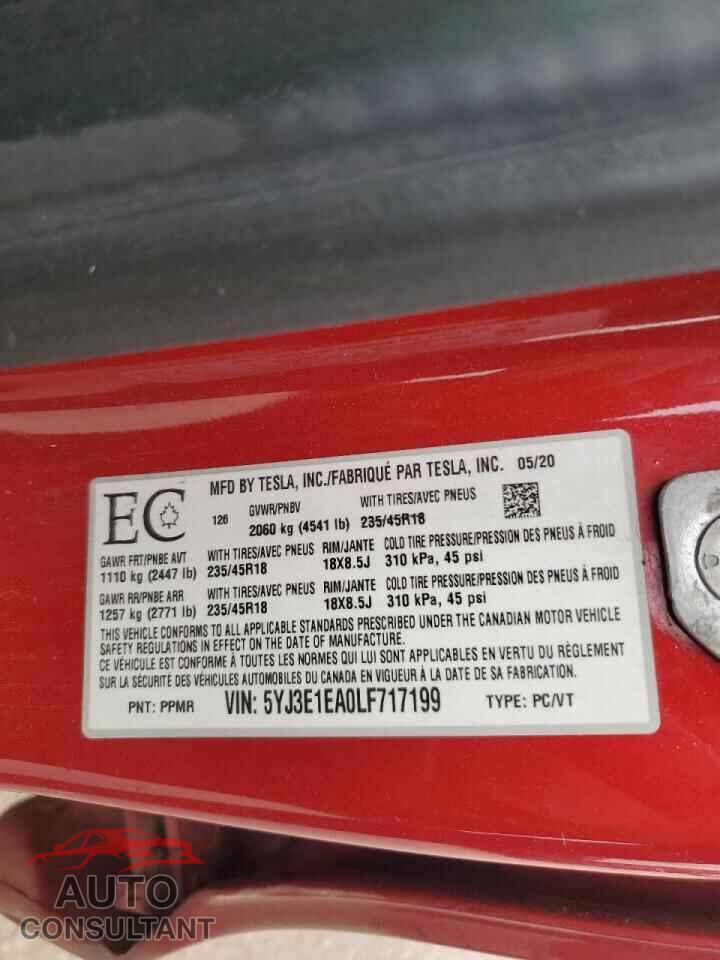 TESLA MODEL 3 2020 - 5YJ3E1EA0LF717199