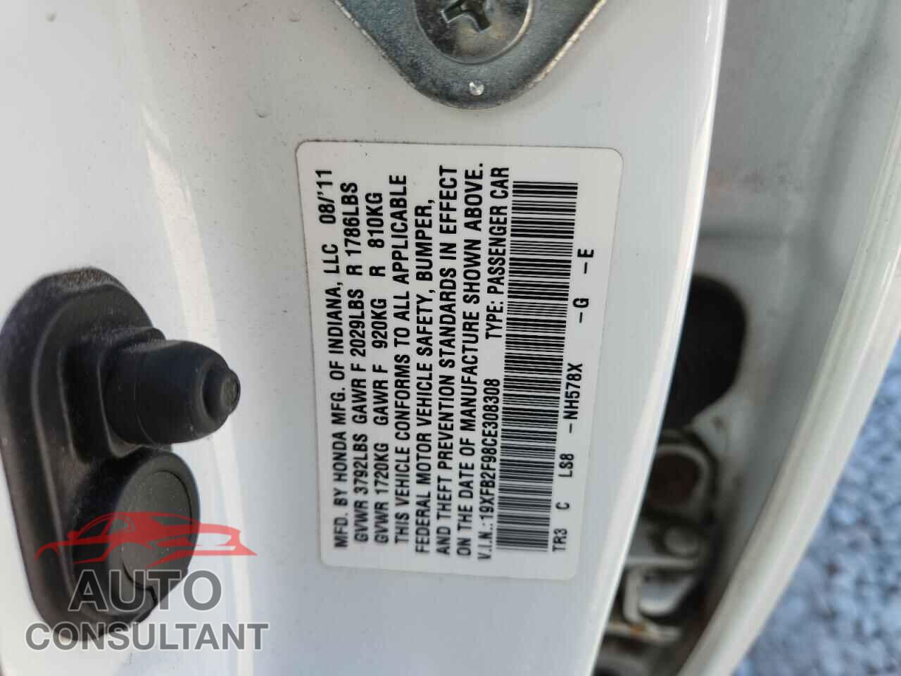 HONDA CIVIC 2012 - 19XFB2F98CE308308