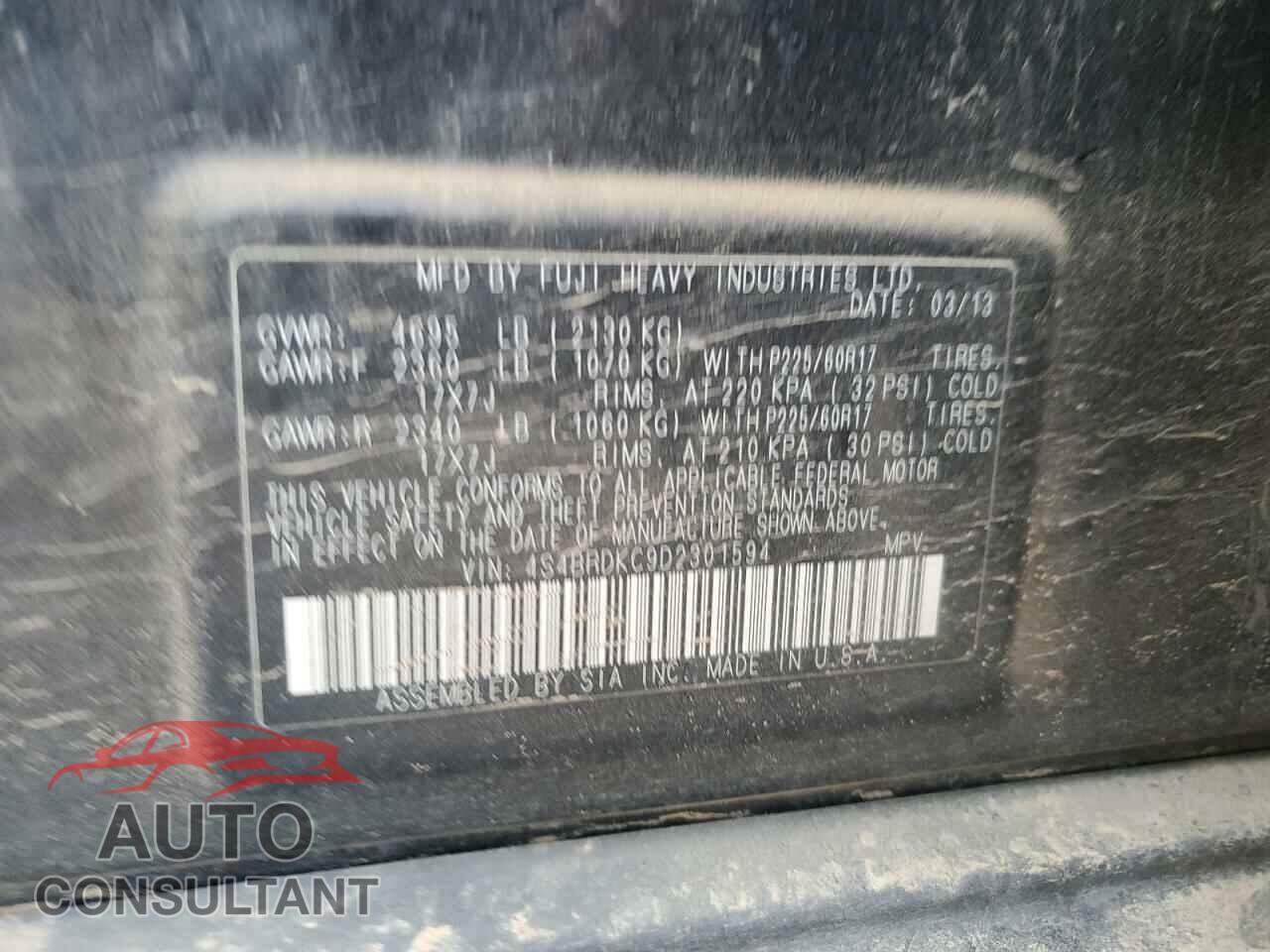 SUBARU OUTBACK 2013 - 4S4BRDKC9D2301594
