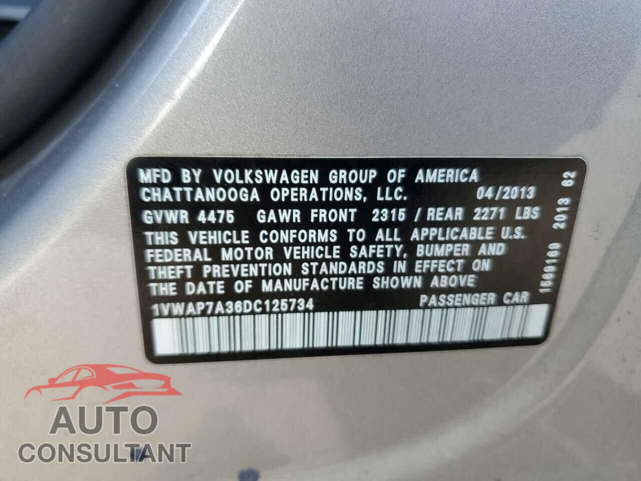 VOLKSWAGEN PASSAT 2013 - 1VWAP7A36DC125734