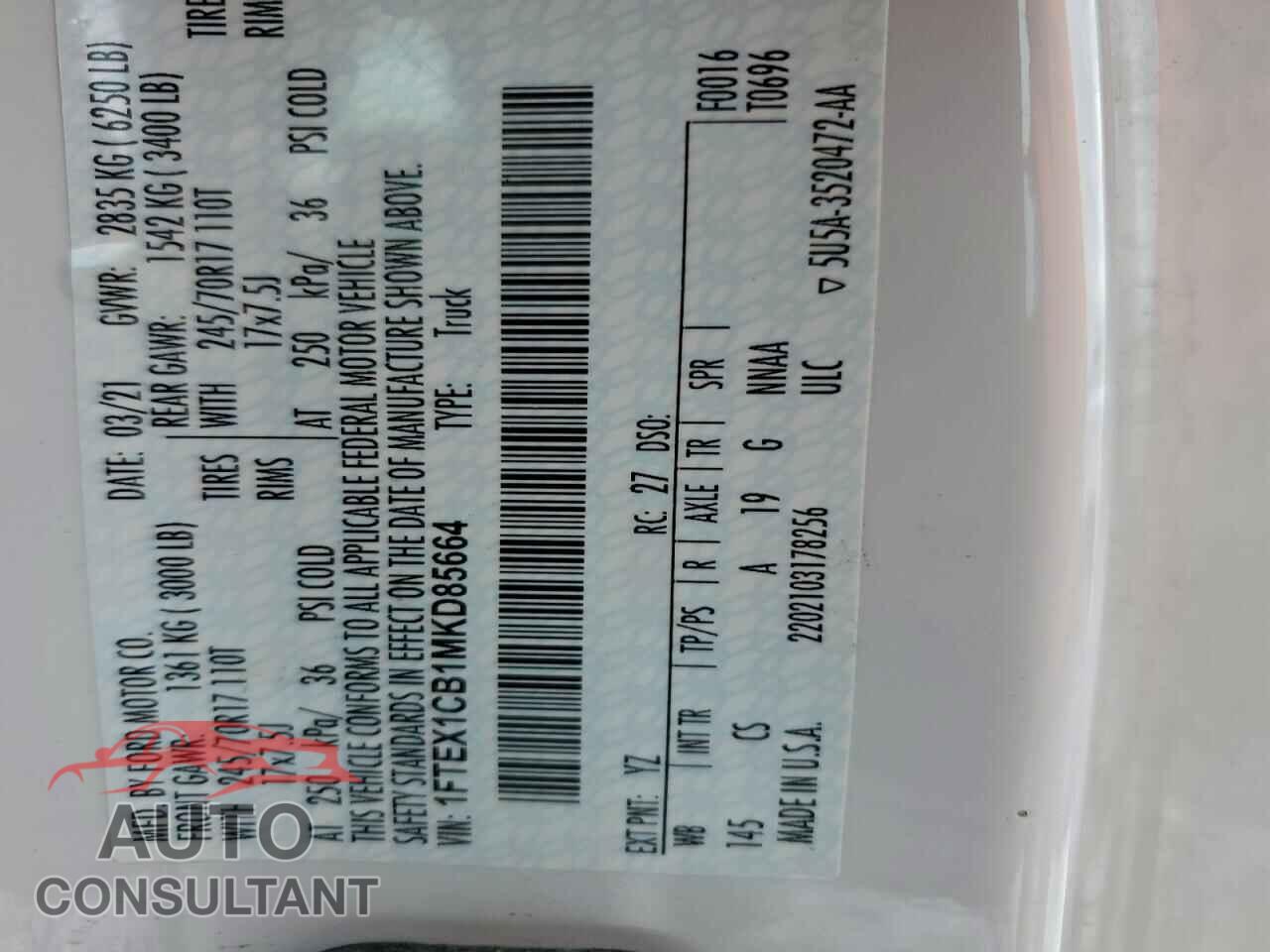 FORD F150 2021 - 1FTEX1CB1MKD85664