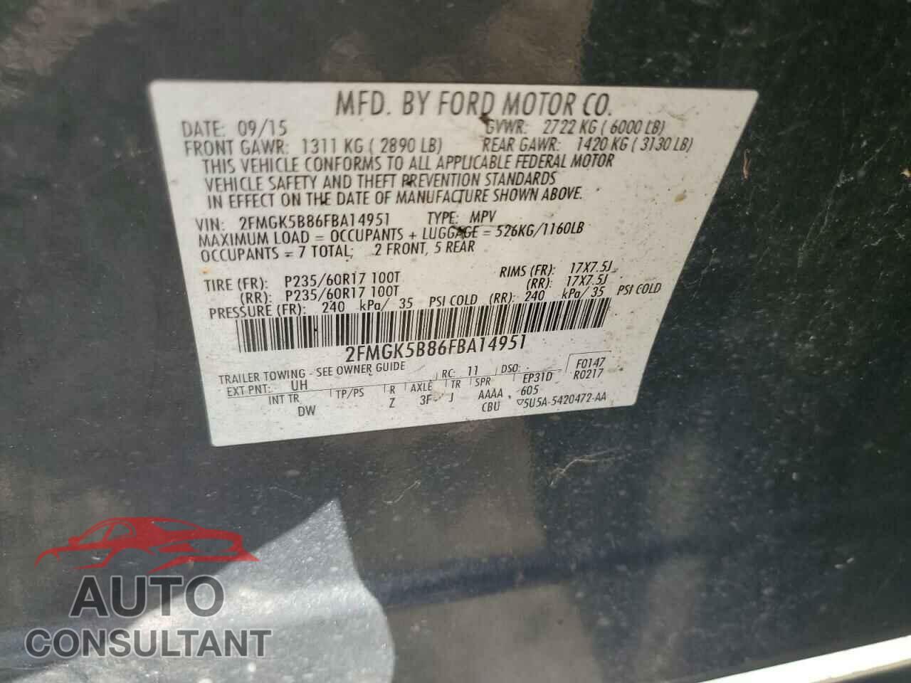 FORD FLEX 2015 - 2FMGK5B86FBA14951