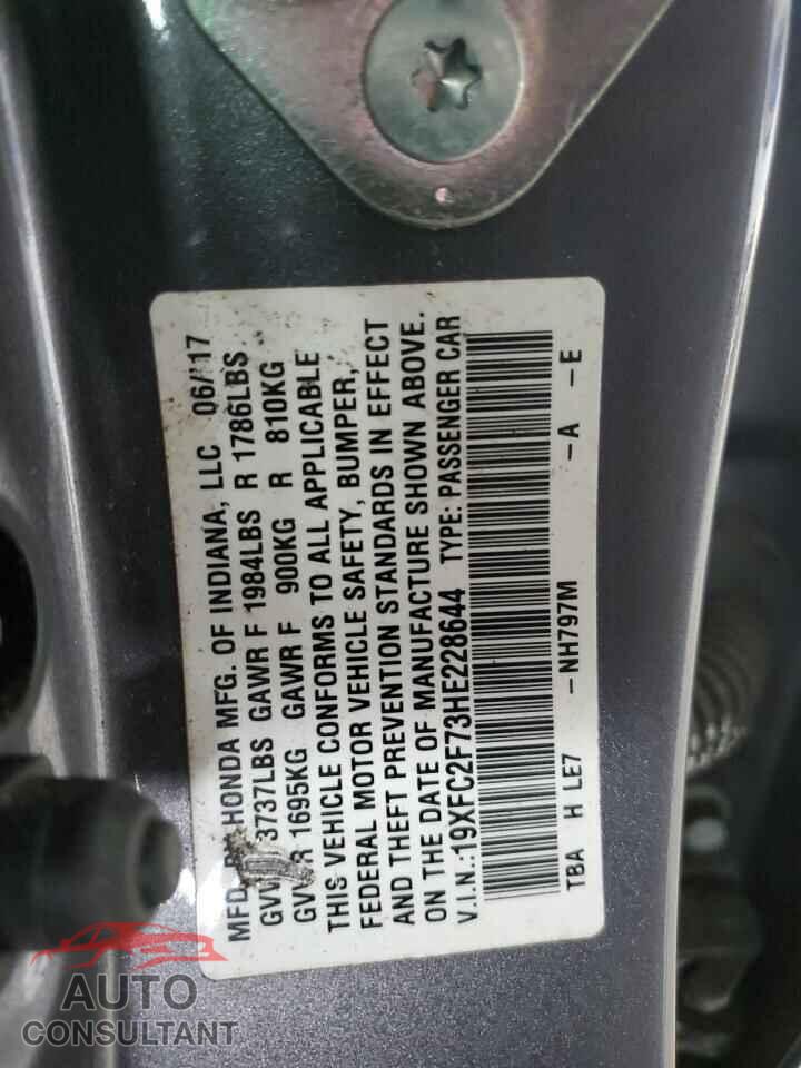 HONDA CIVIC 2017 - 19XFC2F73HE228644