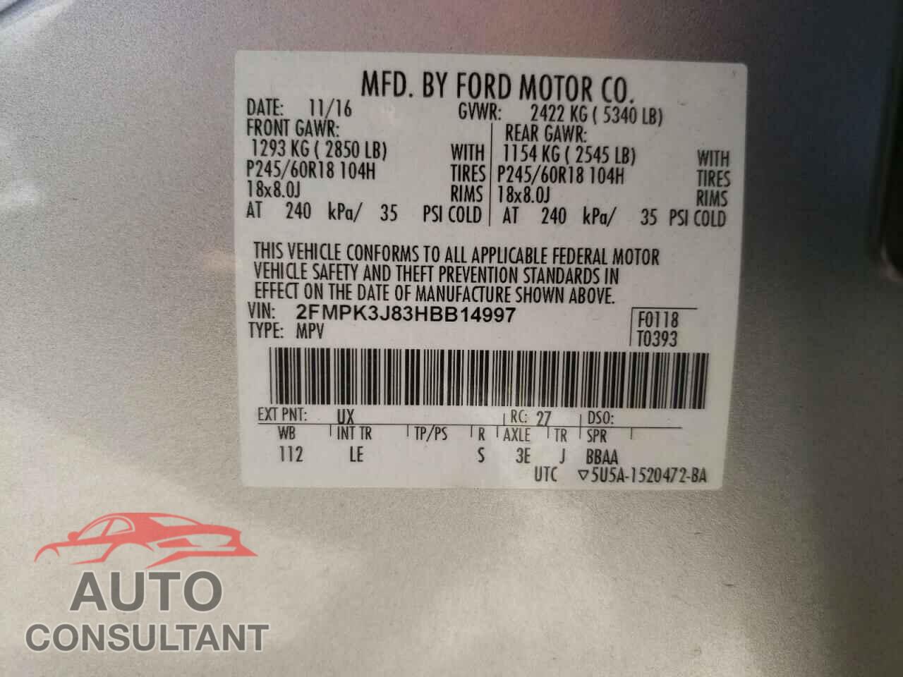 FORD EDGE 2017 - 2FMPK3J83HBB14997