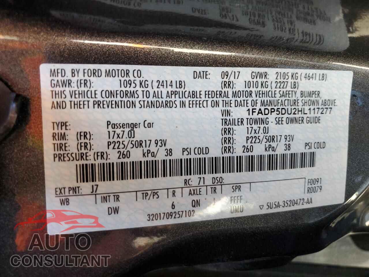 FORD CMAX 2017 - 1FADP5DU2HL117277