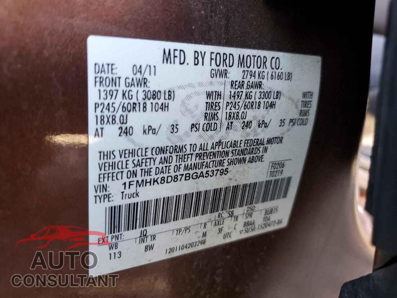 FORD EXPLORER 2011 - 1FMHK8D87BGA53795