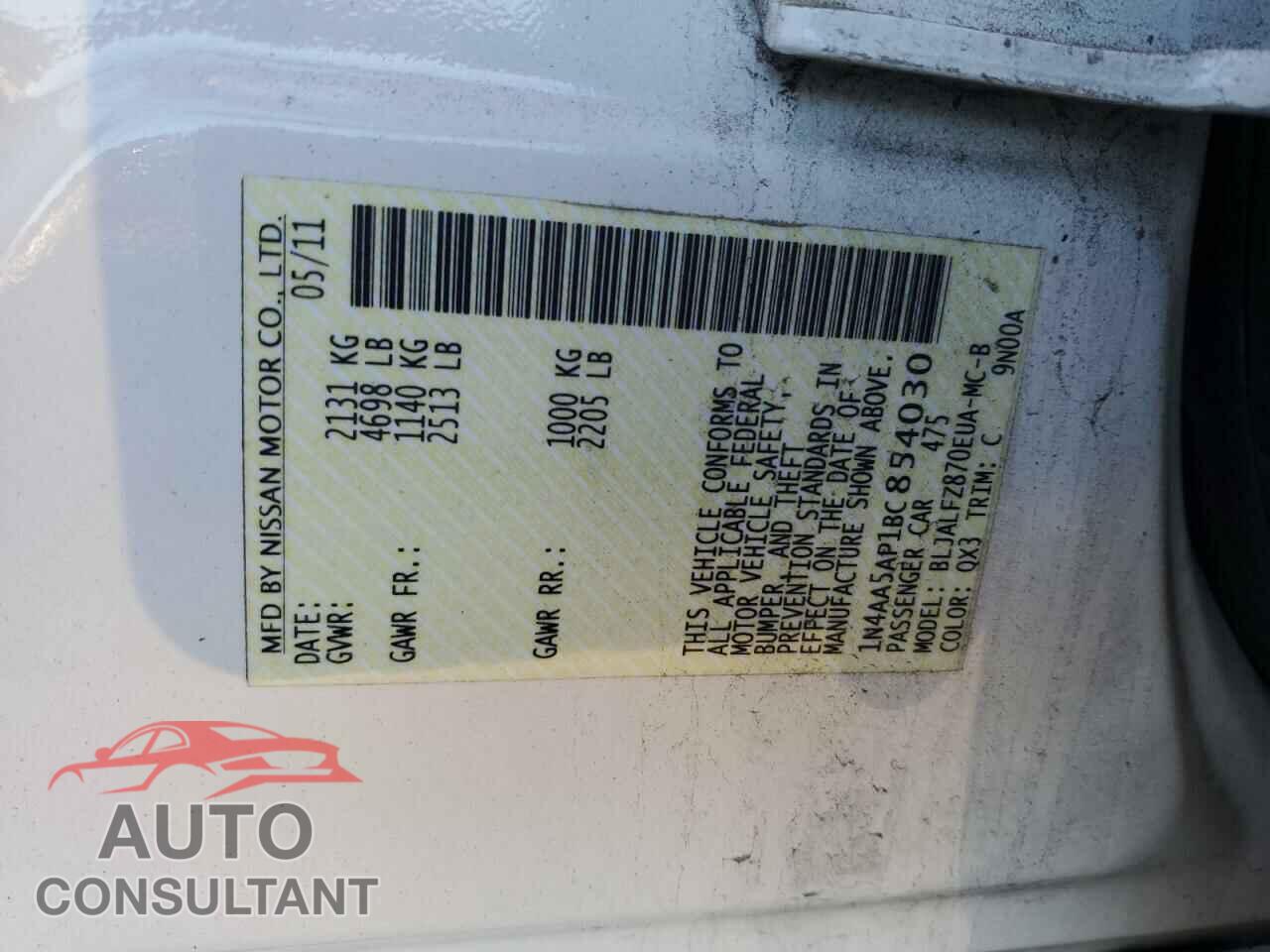 NISSAN MAXIMA 2011 - 1N4AA5AP1BC854030