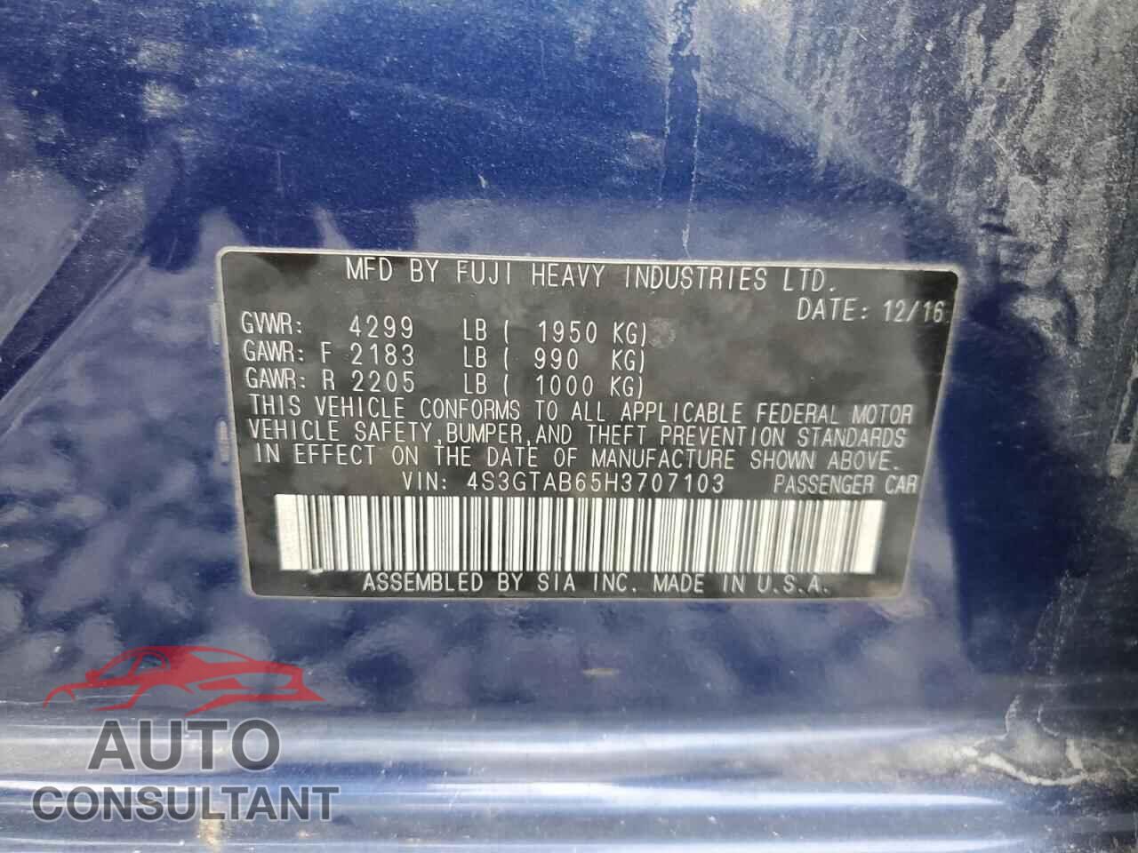 SUBARU IMPREZA 2017 - 4S3GTAB65H3707103