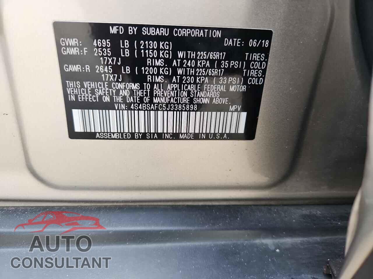 SUBARU OUTBACK 2018 - 4S4BSAFC5J3385898