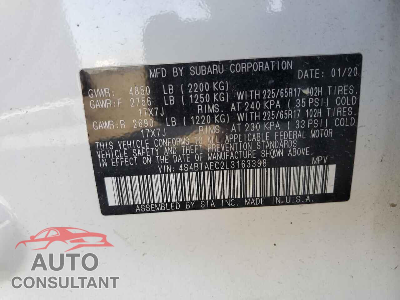 SUBARU OUTBACK 2020 - 4S4BTAEC2L3163398