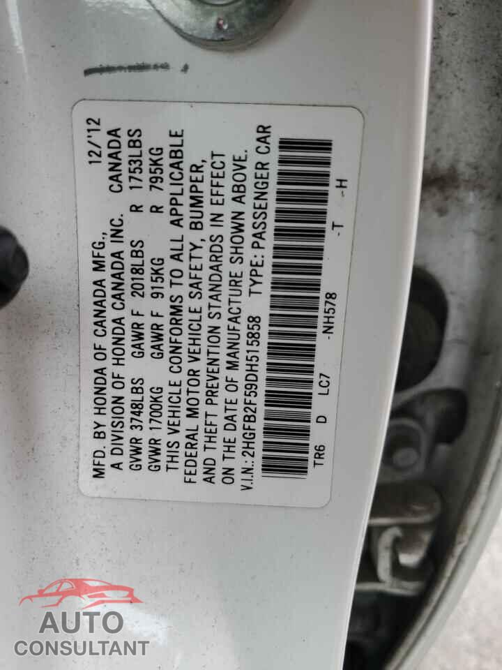 HONDA CIVIC 2013 - 2HGFB2F59DH515858