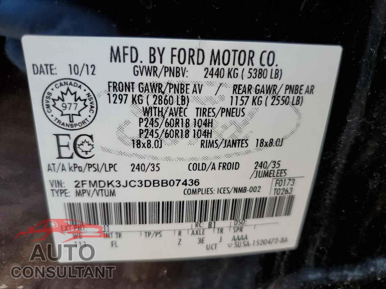 FORD EDGE 2013 - 2FMDK3JC3DBB07436